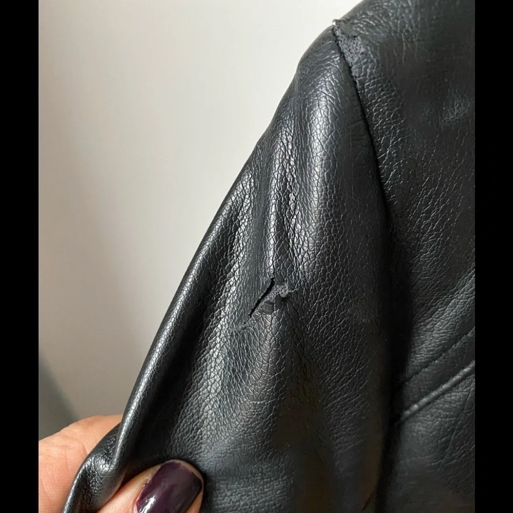 INC Black faux leather and knit jacket